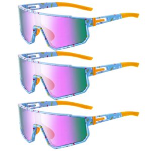 Kingdder 3 Pcs Baseball Ice Cream Drip Sunglasses for Youth Sport Sunglasses for Softball Cycling Baseball Golf