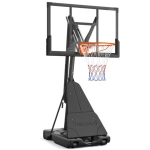 Yohood Basketball Hoop Outdoor Portable 44/48 Inch Backboard, 10ft Quickly Adjustable Basketball Goal System with Wheels for Court/Backyard/Driveway