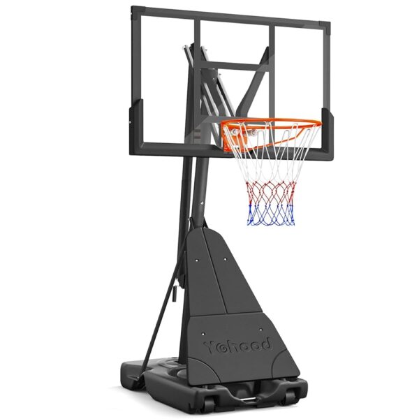 Yohood Basketball Hoop Outdoor Portable 44/48 Inch Backboard, 10ft Quickly Adjustable Basketball Goal System with Wheels for Court/Backyard/Driveway