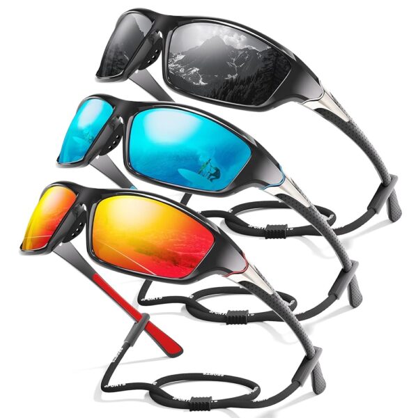 3 Pack Polarized Sports Sunglasses for Men, Mens Sunglasses Wrap Around UV Protection for Cycling Fishing Driving