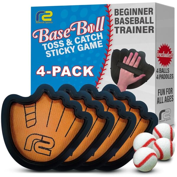 Toss and Catch Ball Game Set - Easy to Use Sticky Balls & Beginner Baseball Training Glove - Premium Toy Paddle Fits All Hand Sizes From Toddlers to Teens & Adults - Fun Gift...